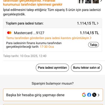 Temu İptal Edilen Siparişin İadesi Yapılmadı