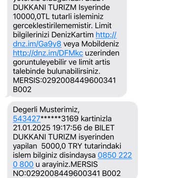 Denizbank'tan Gelen Şüpheli İşlem Mesajlarıyla Mağduriyet