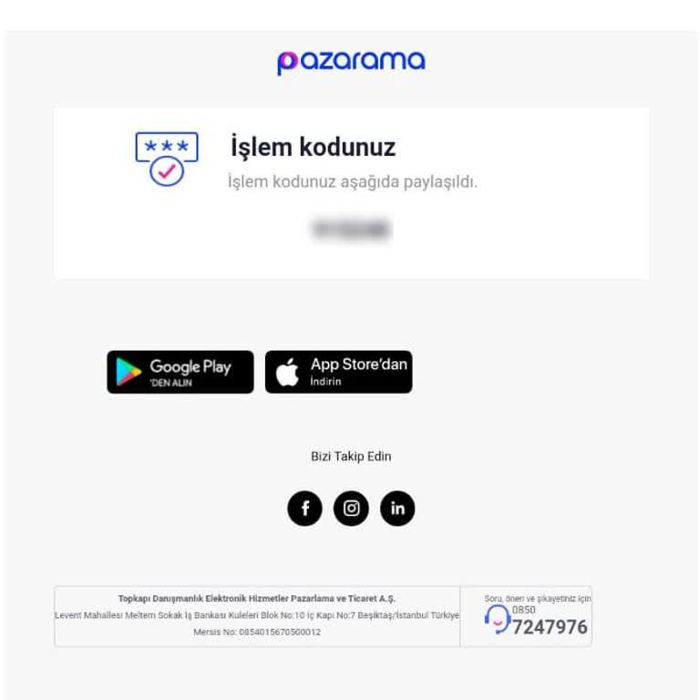 Hesabım Olmadan İşlem Kodu Gönderildi