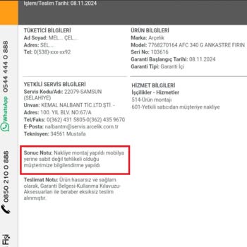 Kurulum Hatası Nedeniyle Zarar Gören Ankastre Fırın