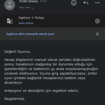 PUBG Hesabımın Çalınması Ve Geri Alınamaması