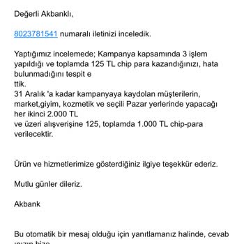 Akbank Kampanya Katılımında Eksik Chip Para Sorunu