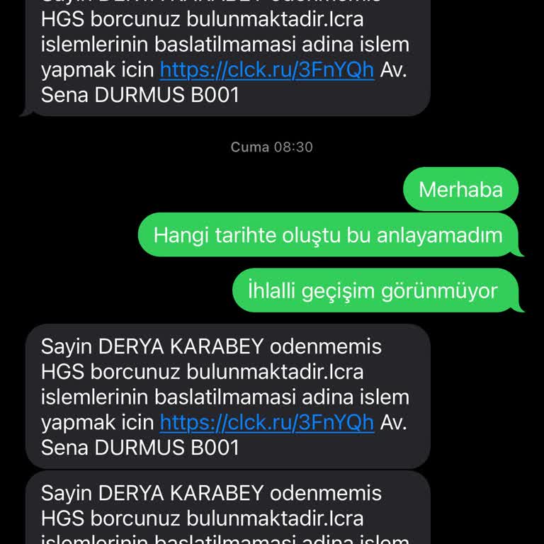 Kimlik Bilgilerimle Yapılan Sahte HGS Borç Mesajı