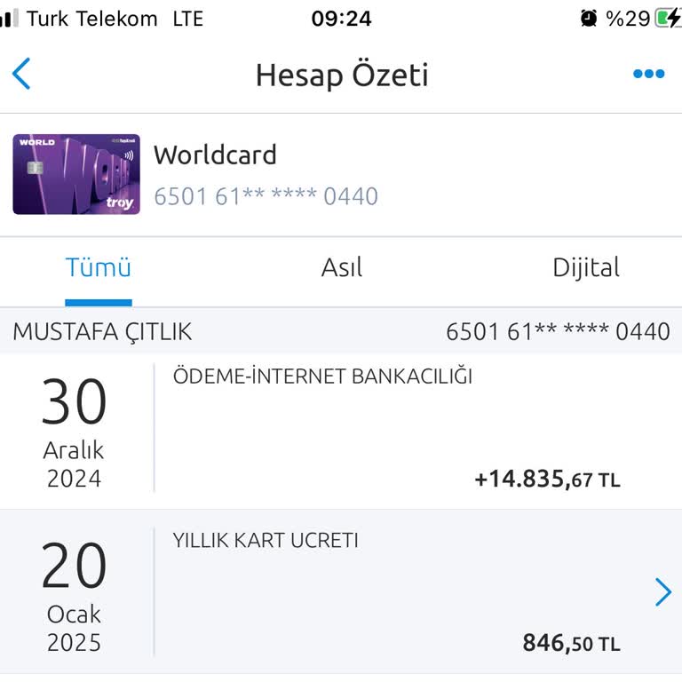 Yapı Kredi World Troy Kart Aidat İadesi Sorunu