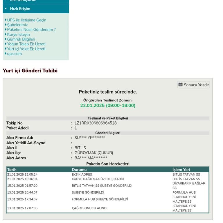 UPS Türkiye'de Kargo Teslimatında Sürekli Aksaklık