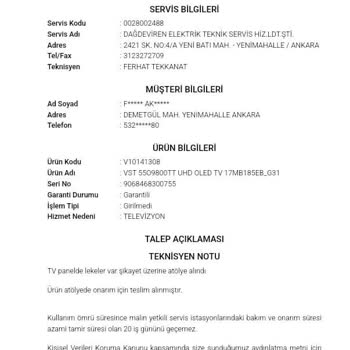 Vestel OLED TV'de Ekran Yanığı Sorunu Ve Yanıltıcı Kullanıcı Hatası İddiası