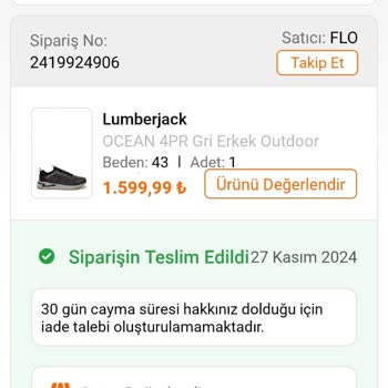 Lumberjack Ayakkabıda Beklenmedik Yırtık Sorunu