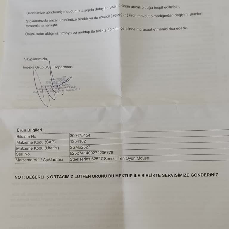 Garanti Sürecinde Mağduriyet: SteelSeries Sensei Ten Mouse