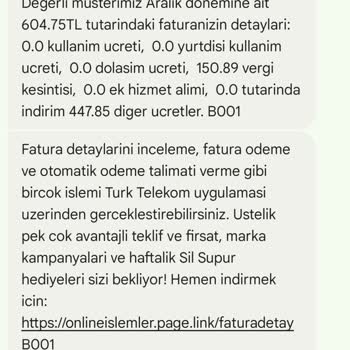 Türk Telekom'un Taahhüt Edilen Ücretin Üzerinde Fatura Kesmesi