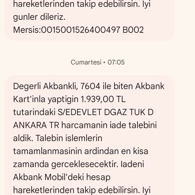 Akbank Doğalgaz Faturası İadesi Sorunu