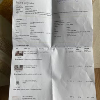 Vivense'den Gelen Yanlış Desenli Koltuklar Ve Eksik Teslimat