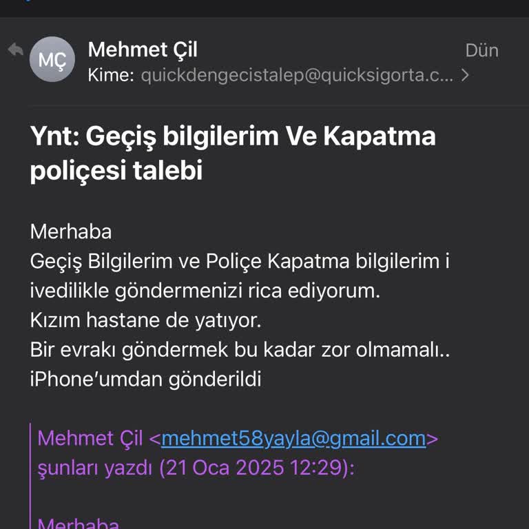 Quick Sigorta'dan Yanıtsız Geçiş Ve İptal Talebi