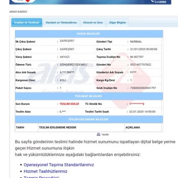 Akyazı Aras Kargo Şubesi'nin Yanıltıcı Teslimat Bildirimi Ve Müşteri Mağduriyeti