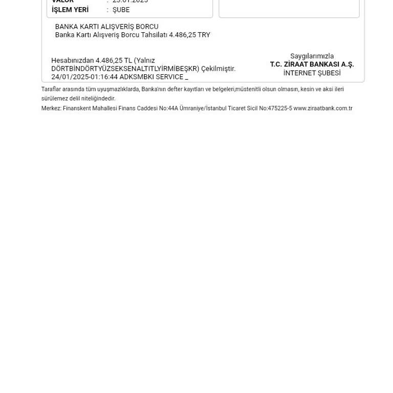 Haberim Olmadan Yapılan Kart Kesintisi