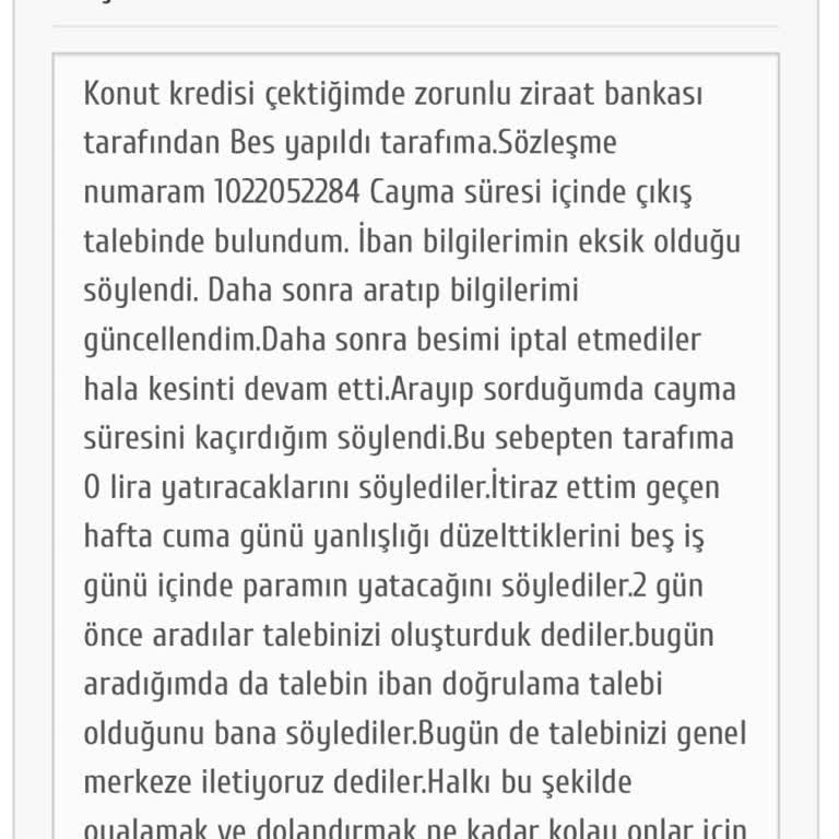 Ziraat Bankası BES İptalinde Cayma Süresi Sorunu