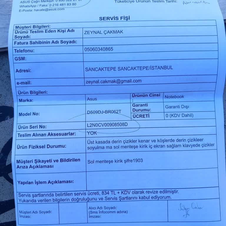 Asus Laptop Menteşe Sorunu Ve Yetersiz Hizmet