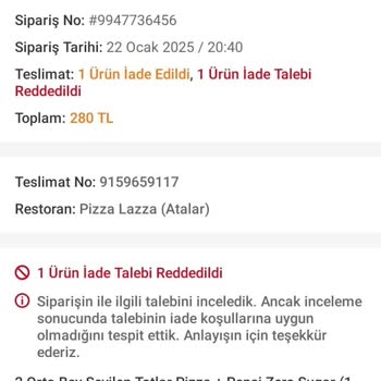 Soğuk Pizza Ve Haksız Ücretlendirme Sorunu