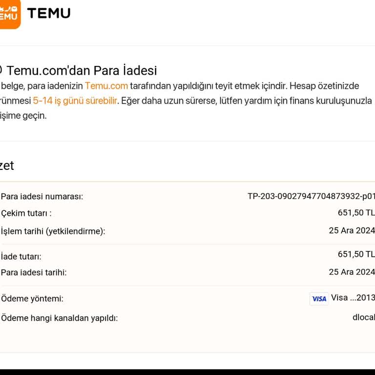 Temu Uygulamasında İade Sorunu