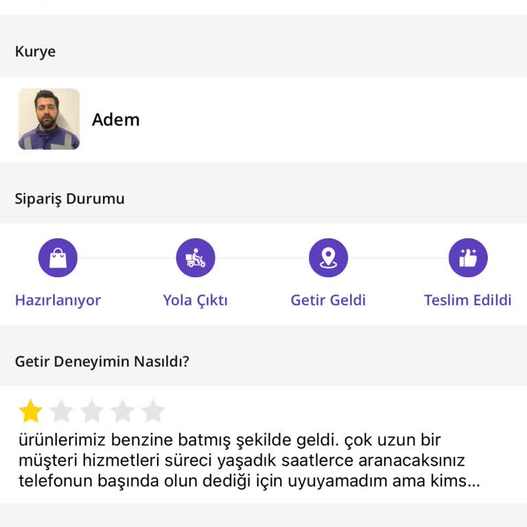 Benzin Kokulu Sipariş Ve İlgisiz Müşteri Hizmetleri