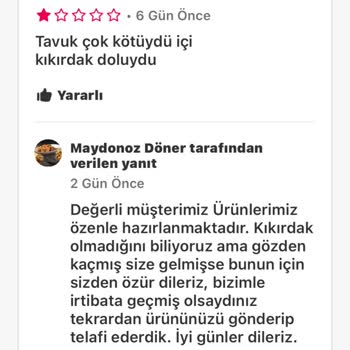 Kıkırdak Dolu Tavuk Dürüm Şikayeti