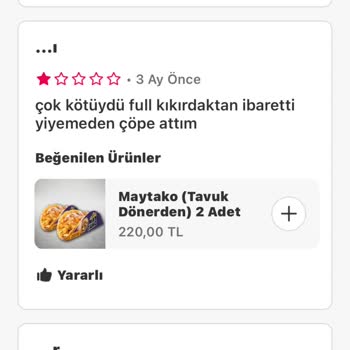 Kıkırdak Dolu Tavuk Dürüm Şikayeti