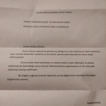 Garanti Kapsamındaki Pantolonun Renk Değişimi