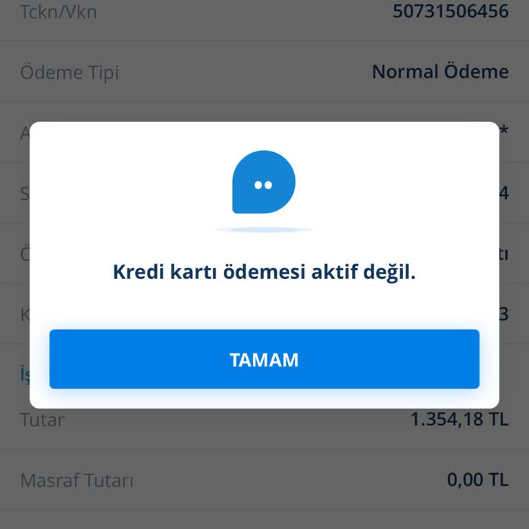 Kredi Kartı Ödemesi Aktif Değil