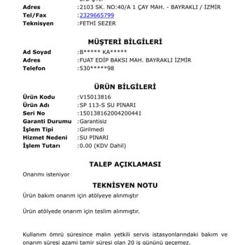 Vestel Su Sebili Tamirinde Müşteri Mağduriyeti