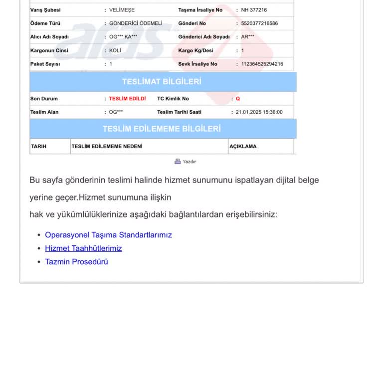 Yanlış Teslimat Bildirimi Ve İlgisizlik