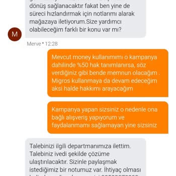 Migros Sanal Market Kampanyasında Geciken Money Yüklemesi