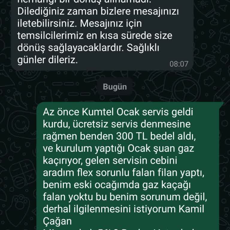 Kumtel Ocak Servisinden Ücret Talebi Ve Gaz Kaçağı Sorunu