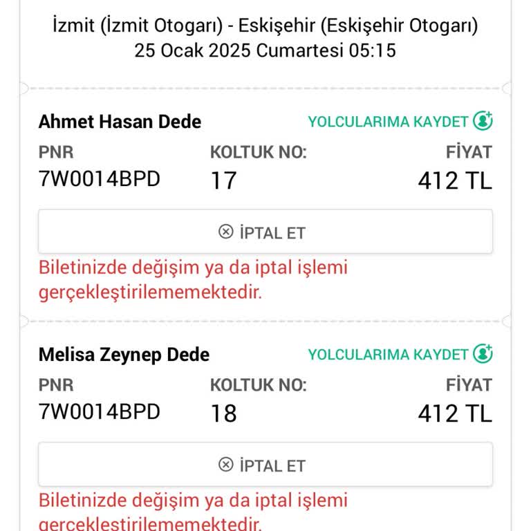 Koltuk Numaraları Karışıklığı Ve Ücret İadesi Talebi