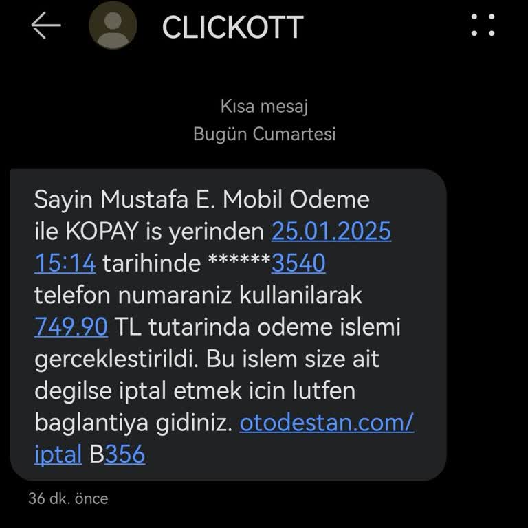 Bilgim Dışında Gerçekleşen Mobil Ödeme İşlemi