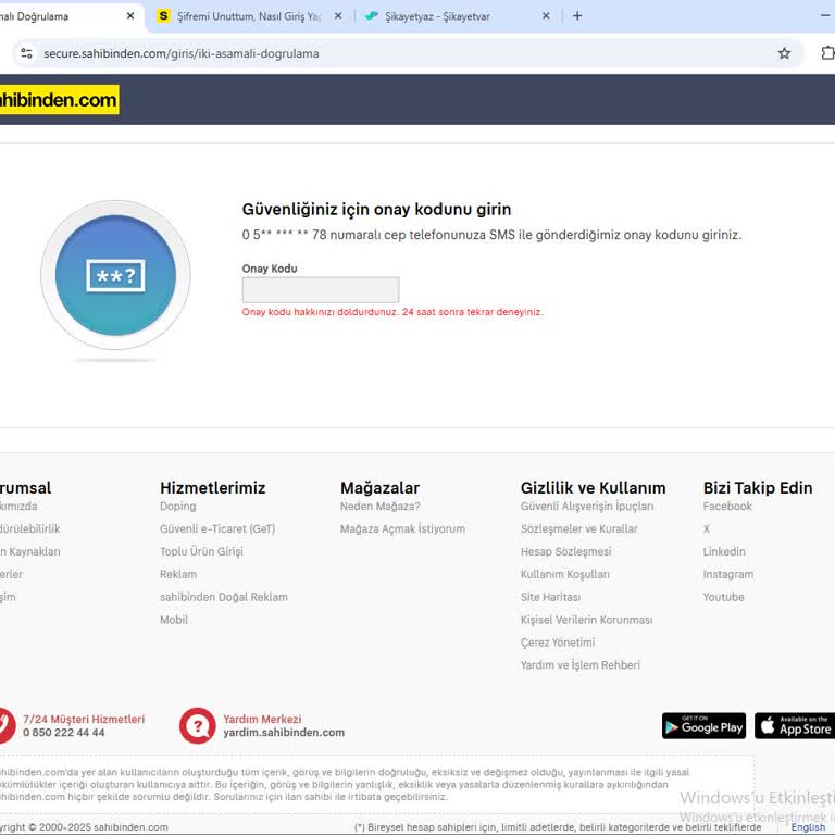 Sahibinden Uygulamasında Giriş Sorunu