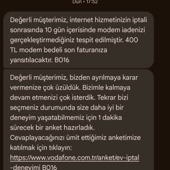 Vodafone Net Altyapı Sorunu Ve Haksız Ücret Talebi