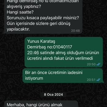 Otomattan Çekilen Tutarlar İade Edilmedi