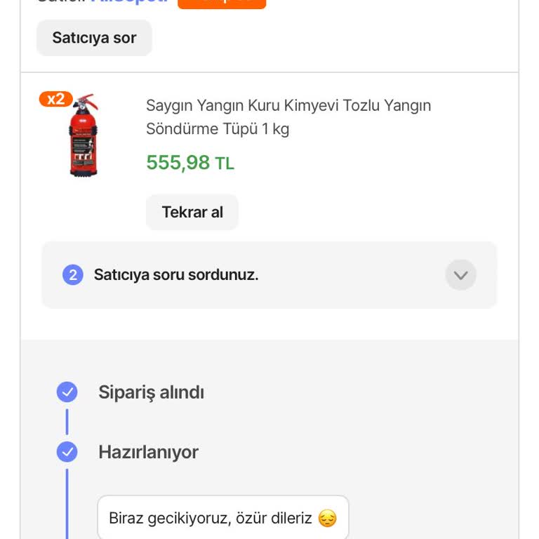 Hepsiburada'dan Sipariş Edilen Yangın Tüpleri Gönderilmiyor