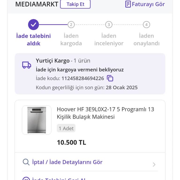 Kargo İade Sorunu: Bulaşık Makinesi Teslim Edilemiyor
