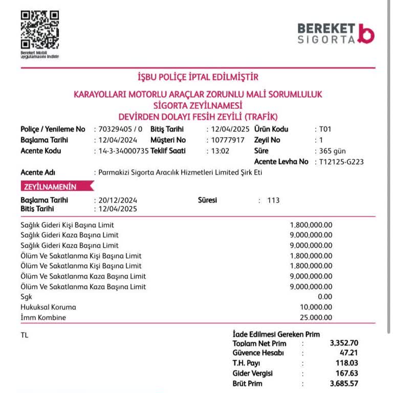Bereket Sigorta İade Sürecinde Mağduriyet