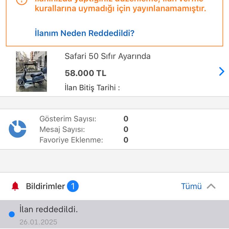Safari 50 İlanım Düşük KM Uyarısı Nedeniyle Yayımlanmıyor