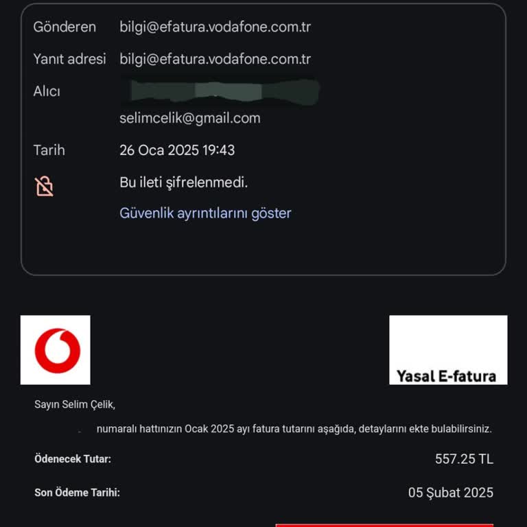 Yanlış E-posta Adresine Gönderilen Fatura Bilgileri
