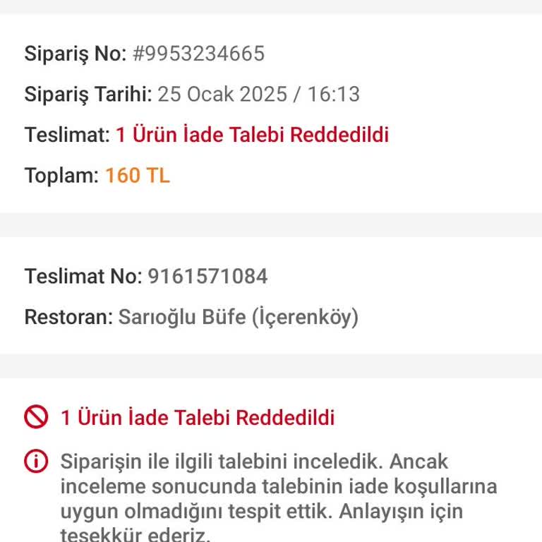 Trendyol Yemek Siparişimde Hayal Kırıklığı!