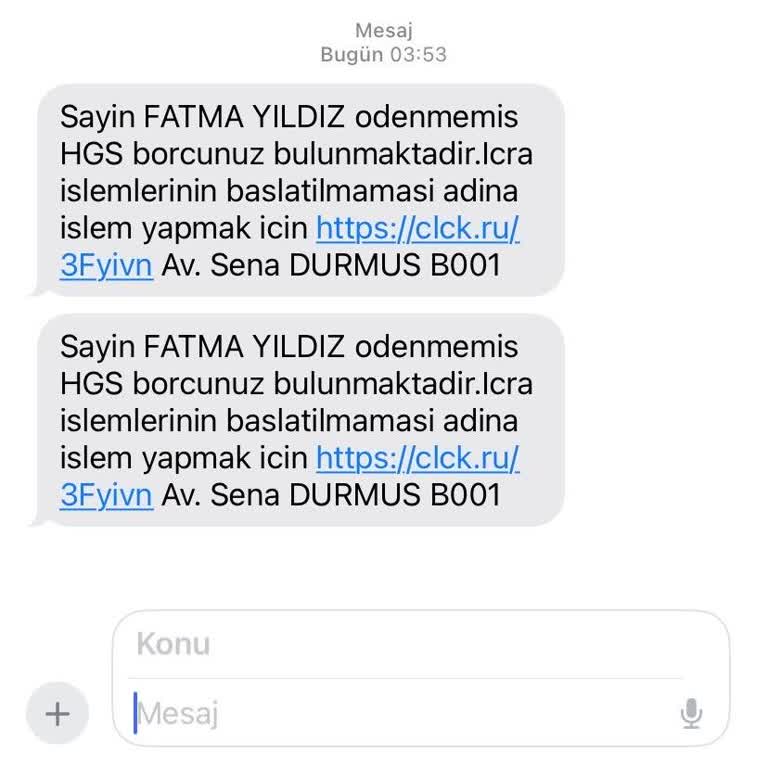 Kimlik Bilgilerimin İzinsiz Kullanımı Ve Sahte HGS Borcu Mesajları