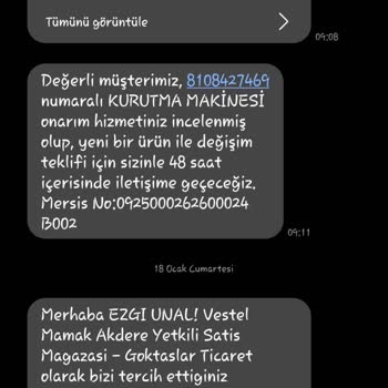 Kusurlu Kurutma Makinesi Ve Yetersiz Müşteri Hizmeti