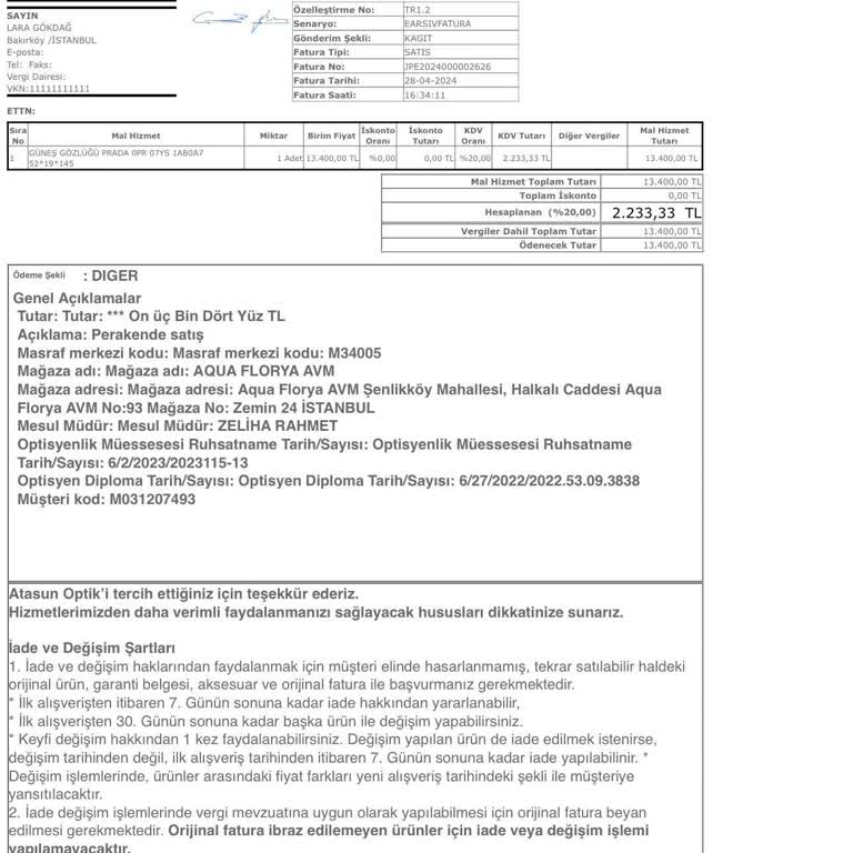 Prada Gözlükte Değişim Sorunu