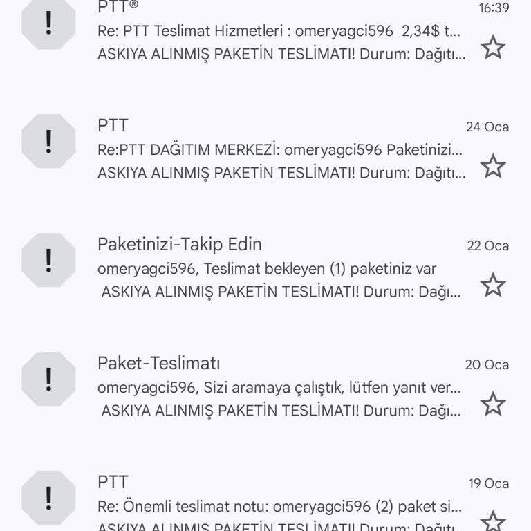 PTT Kargo Adına Gelen Sahte E-postalarla İlgili Şikayet