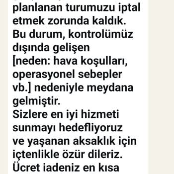 İptal Edilen Tur Ve Geri Ödenmeyen Ücret