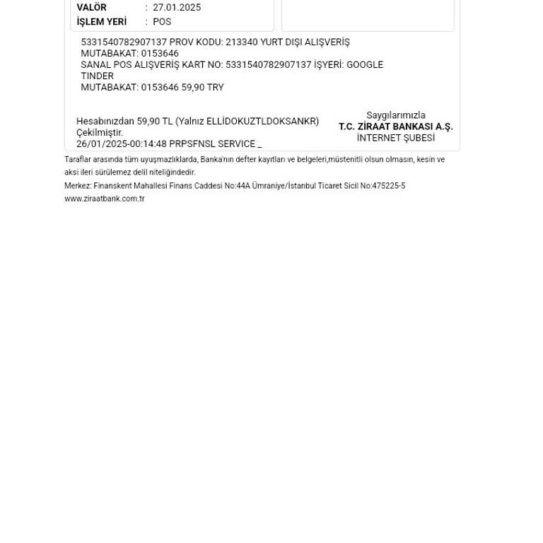 Unauthorized Charge by Google Tinder on My Bank Account