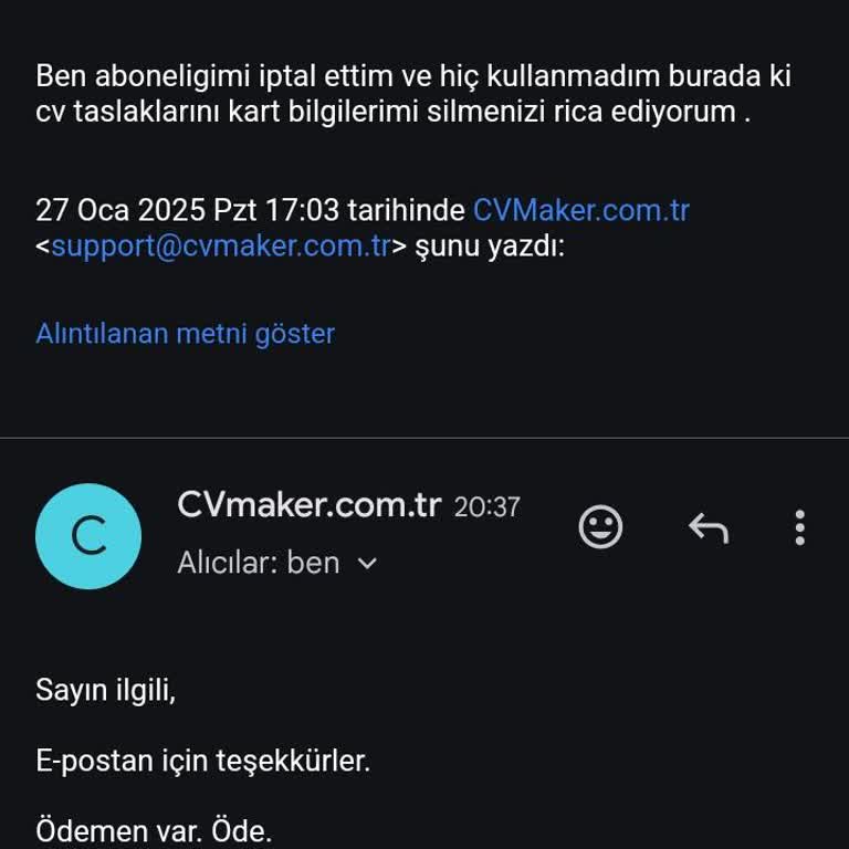 CV Maker'dan Beklenmedik Ücret Çekim Denemeleri