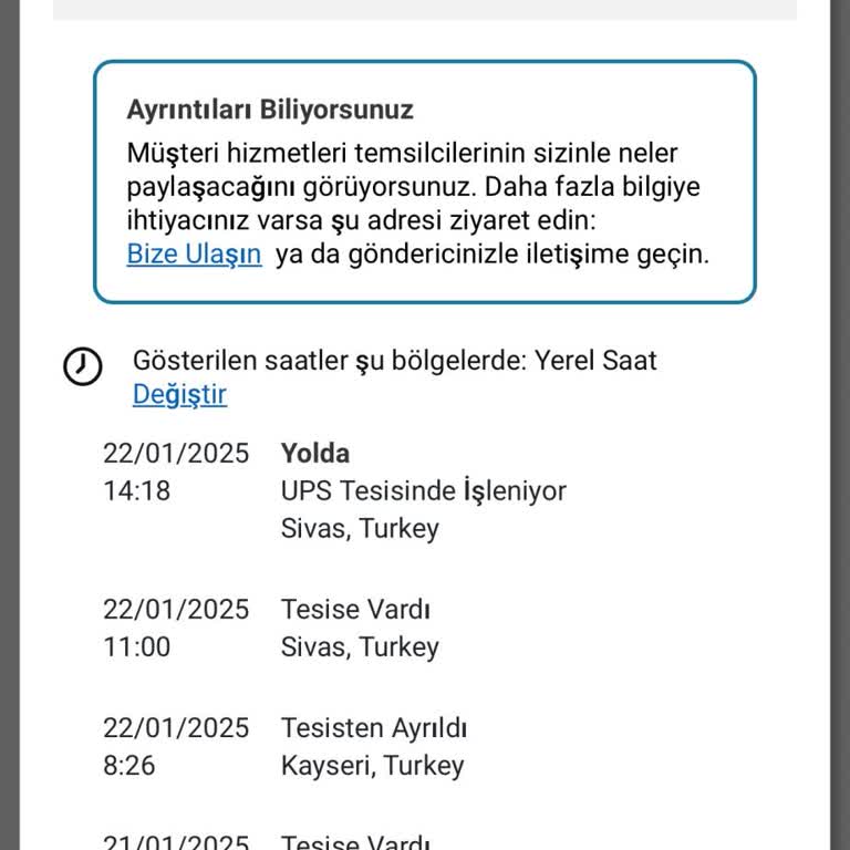 UPS Türkiye Sivas Şubesi: Teslimat Çilesi
